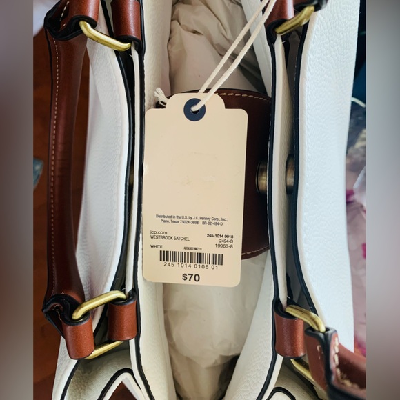 NEW ST JOHNS BAY MULTI COMPARTMENT WHITE & TAN PURSE W/LONG EXTENDED STRAP - Picture 4 of 10